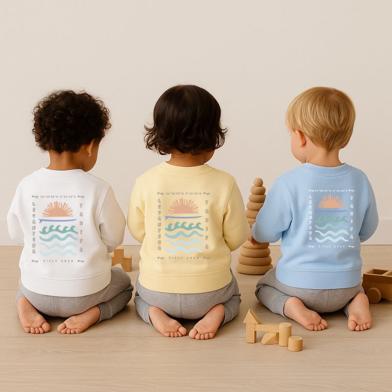 Sudadera Bebé Orgánica Levantera 3.0 "Coordenadas Tarifa"