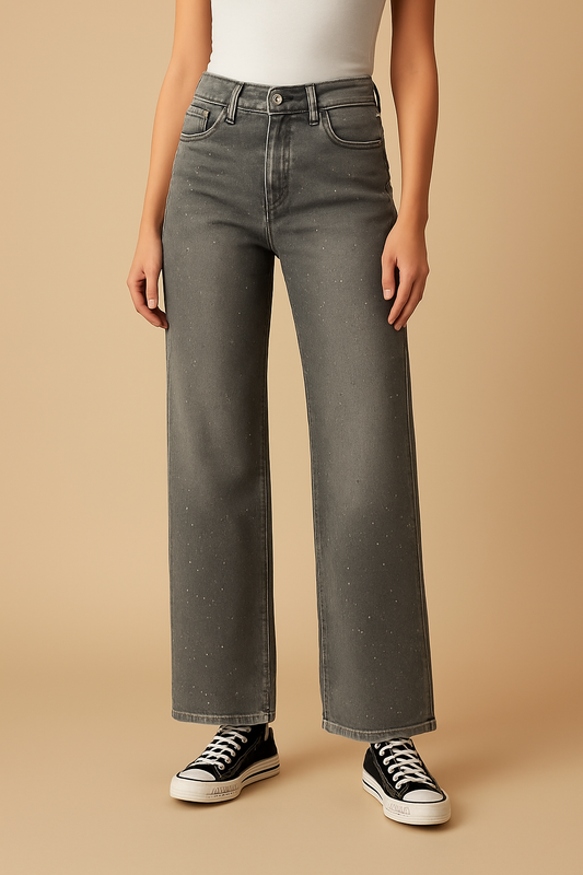 Vaquero gris Wide Leg con brillo