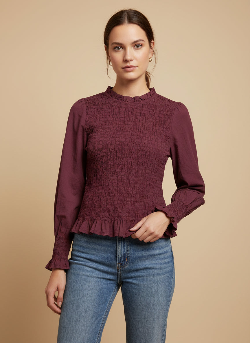 Blusa Nido de Abeja Volantes