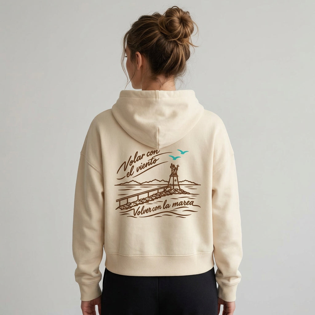 Hoddie Mujer Volver, espalda Volar con el viento y volver con la marea