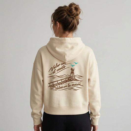 Hoddie Mujer Volver, espalda Volar con el viento y volver con la marea
