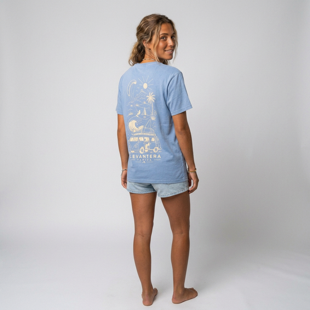 Camiseta Tarifa Move Us Vintage — Azulón, espalda