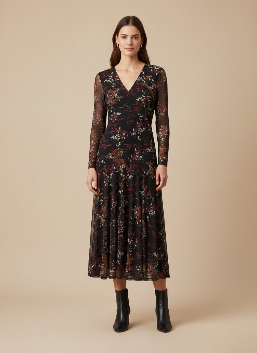 Vestido Midi Floral Tul