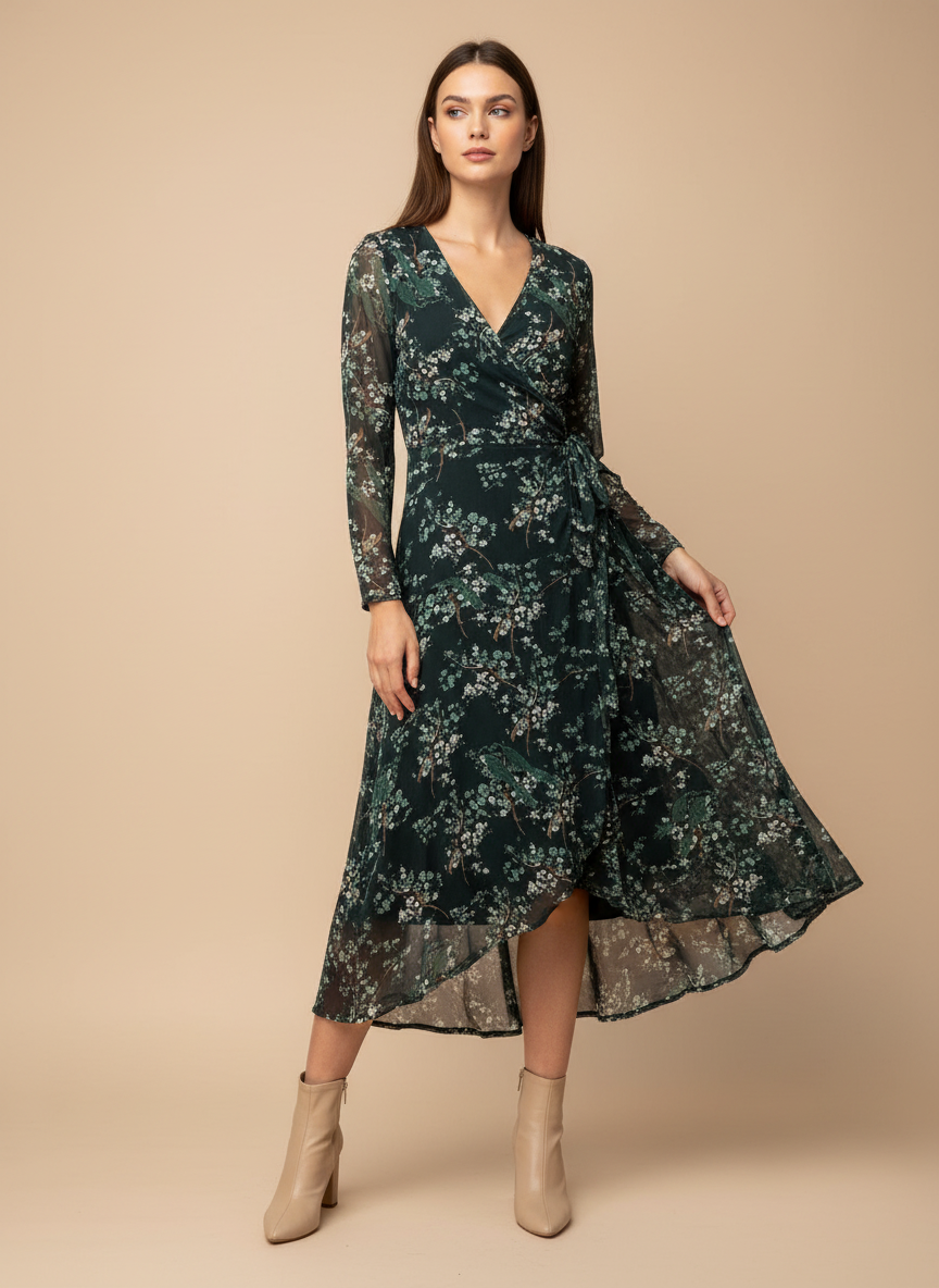 Vestido Midi Floral Tul