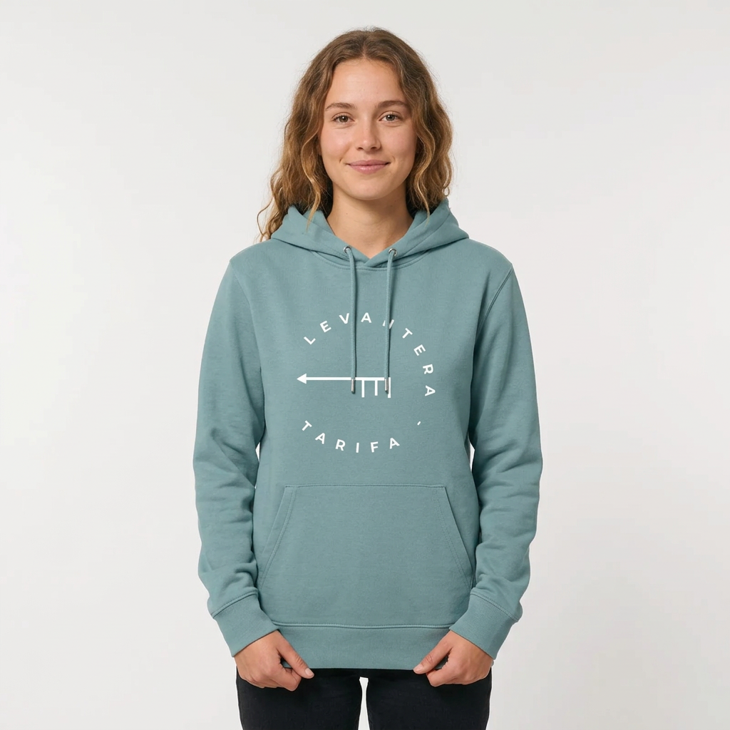 Hoodie Orgánica Premium Levantera Tarifa — Azul piedra